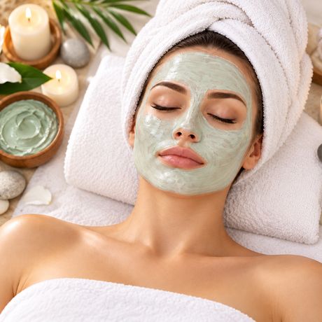 Client relaxing in a clay mask
