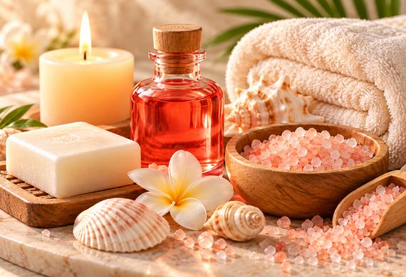 Rose oil ritual: Rose oil, soap and pink salts
