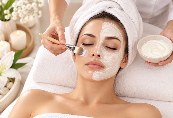 Brightening mask: Cream mask brushed on during a facial